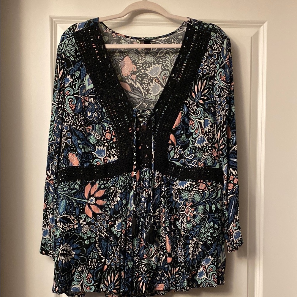 Torrid (1x) Crinkle Gauge Lace Up Top